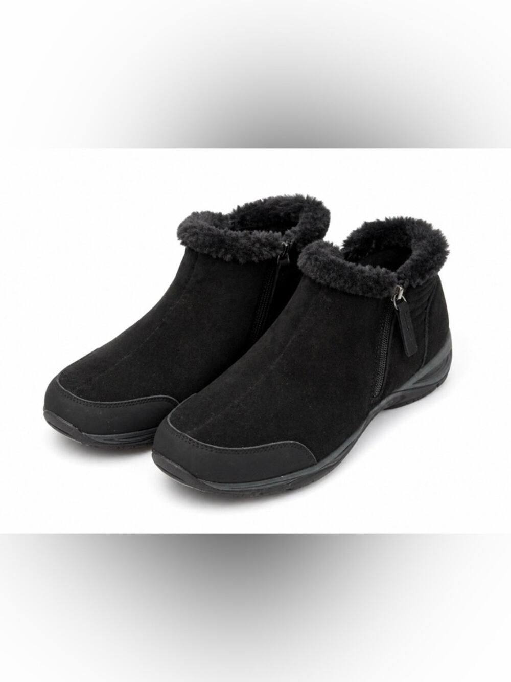 Easy Spirit Black Faux Suede Ankle Boots Fur Lined Zip Comfort Shoes Women’s 7M